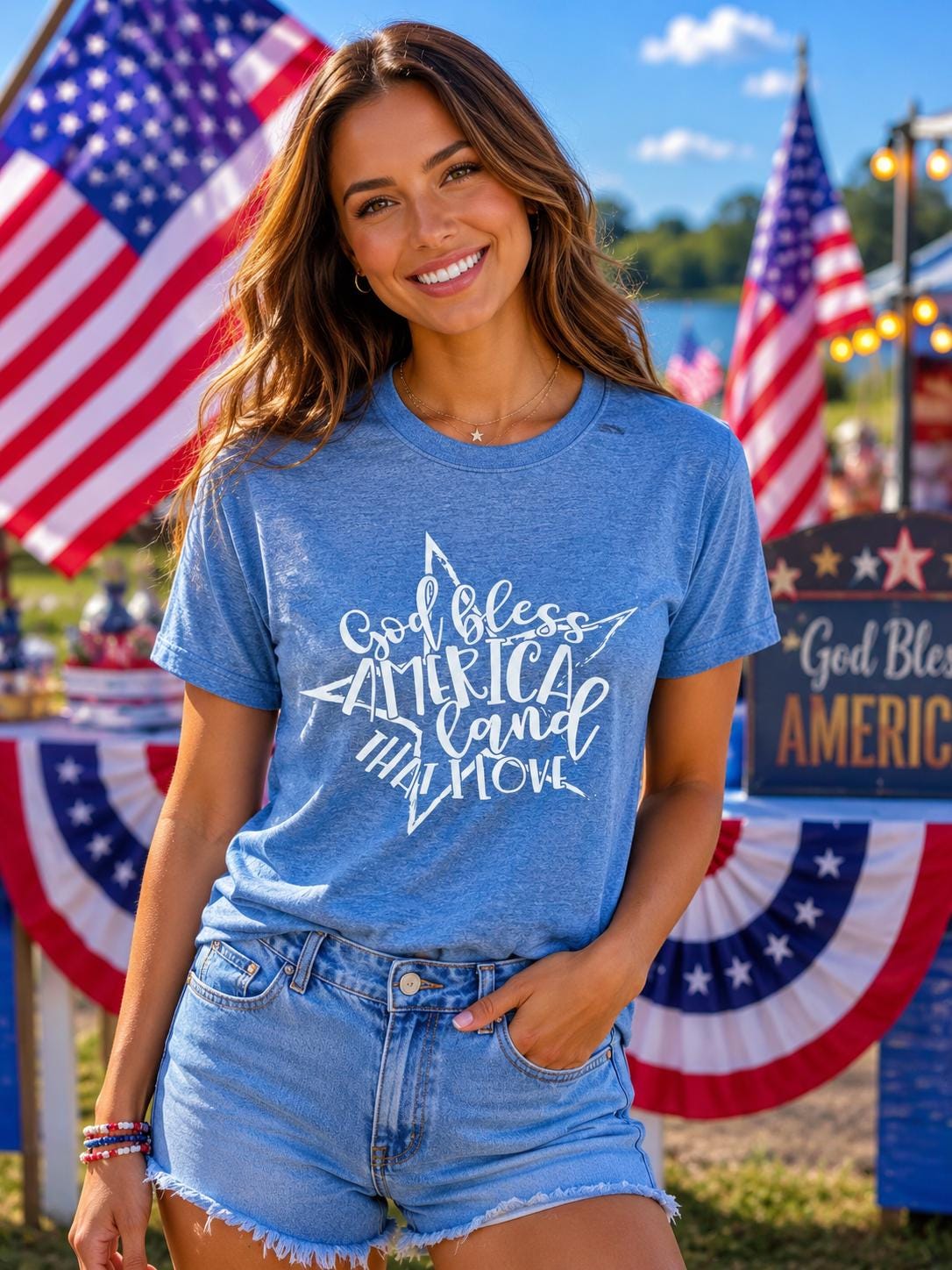 God Bless America Land That I Love Ladies T-Shirt