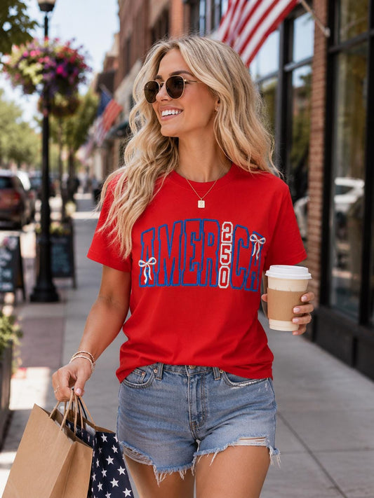 AMERICA 250 Celebration Embroidery Ladies Tee