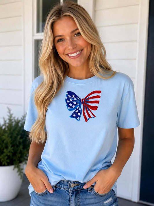 American Bow Design Embroidery T-Shirt