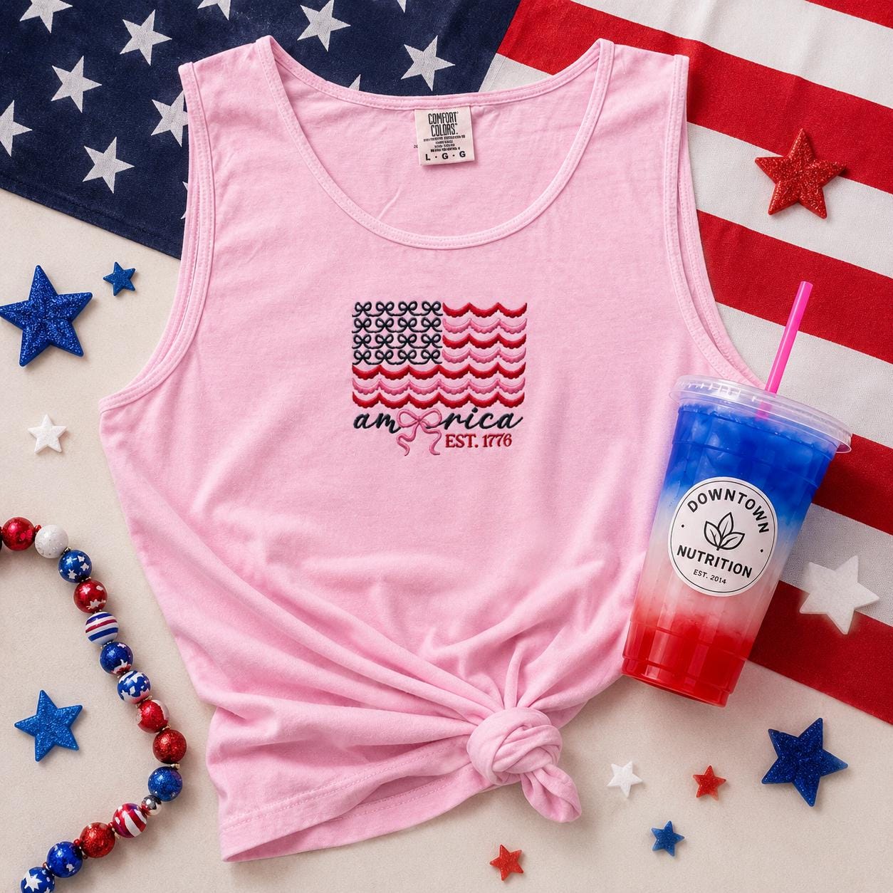 Coquette Patriotic Ladies Embroidery Comfort Colors Tank Top