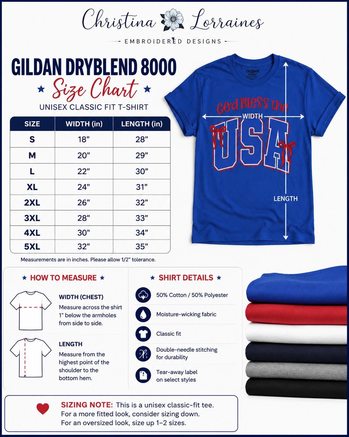God Bless The USA Embroidery Ladies Tee