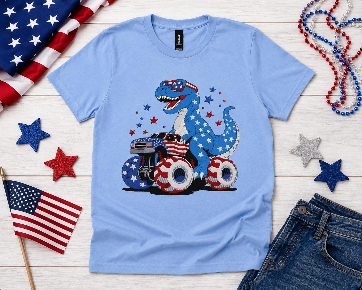 Patriotic Dino Monster Truck Youth T-Shirt