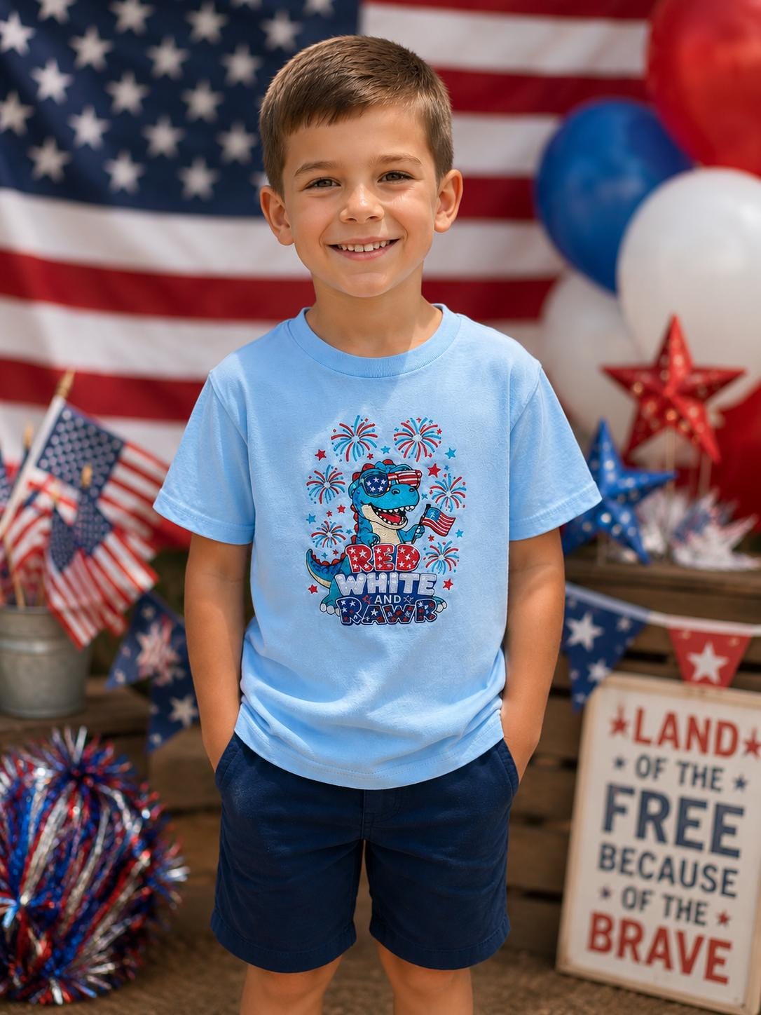 Red, White & Rawr Youth Patriotic T-Shirt