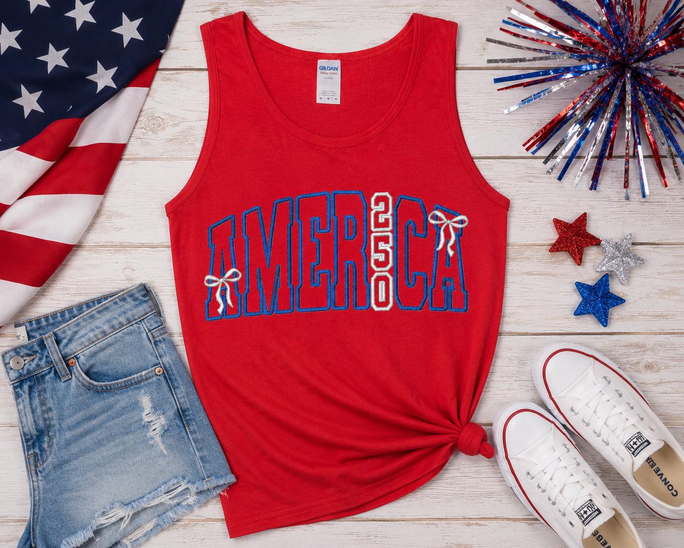 AMERICA 250 Celebration Embroidery Ladies Tee