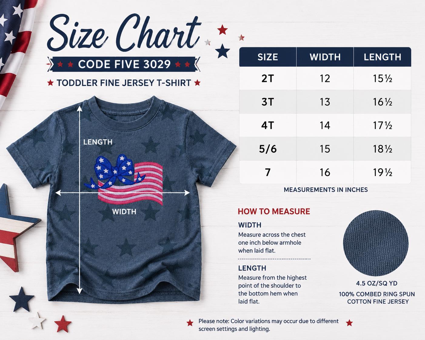 Patriotic Bow Flag Embroidery Toddler Tee
