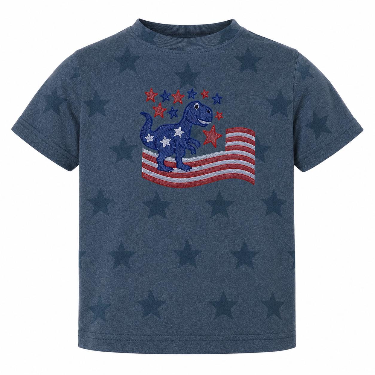 Dinosaur flag patriotic boy embroidered t-shirt