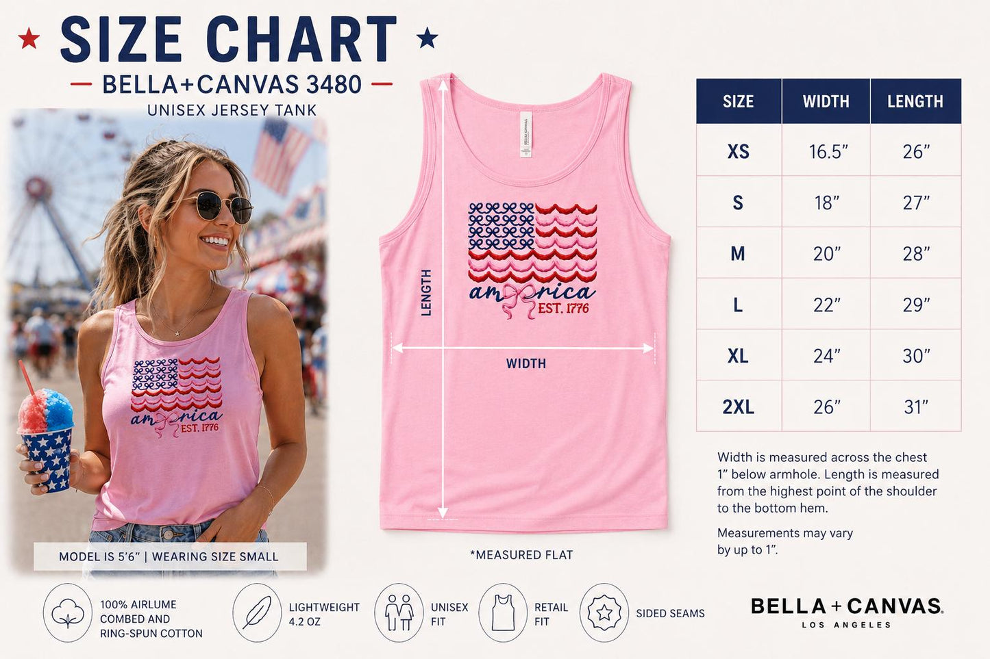 Coquette Patriotic Ladies Embroidery Bella Canvas Tank Top