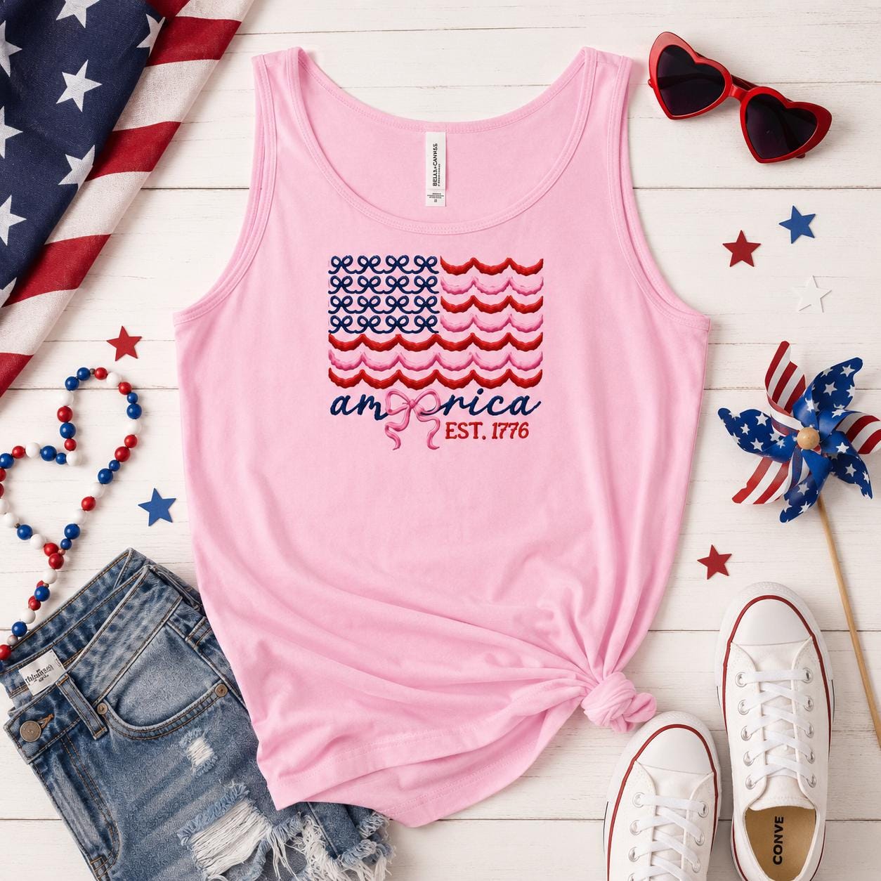Coquette Patriotic Ladies Embroidery Bella Canvas Tank Top