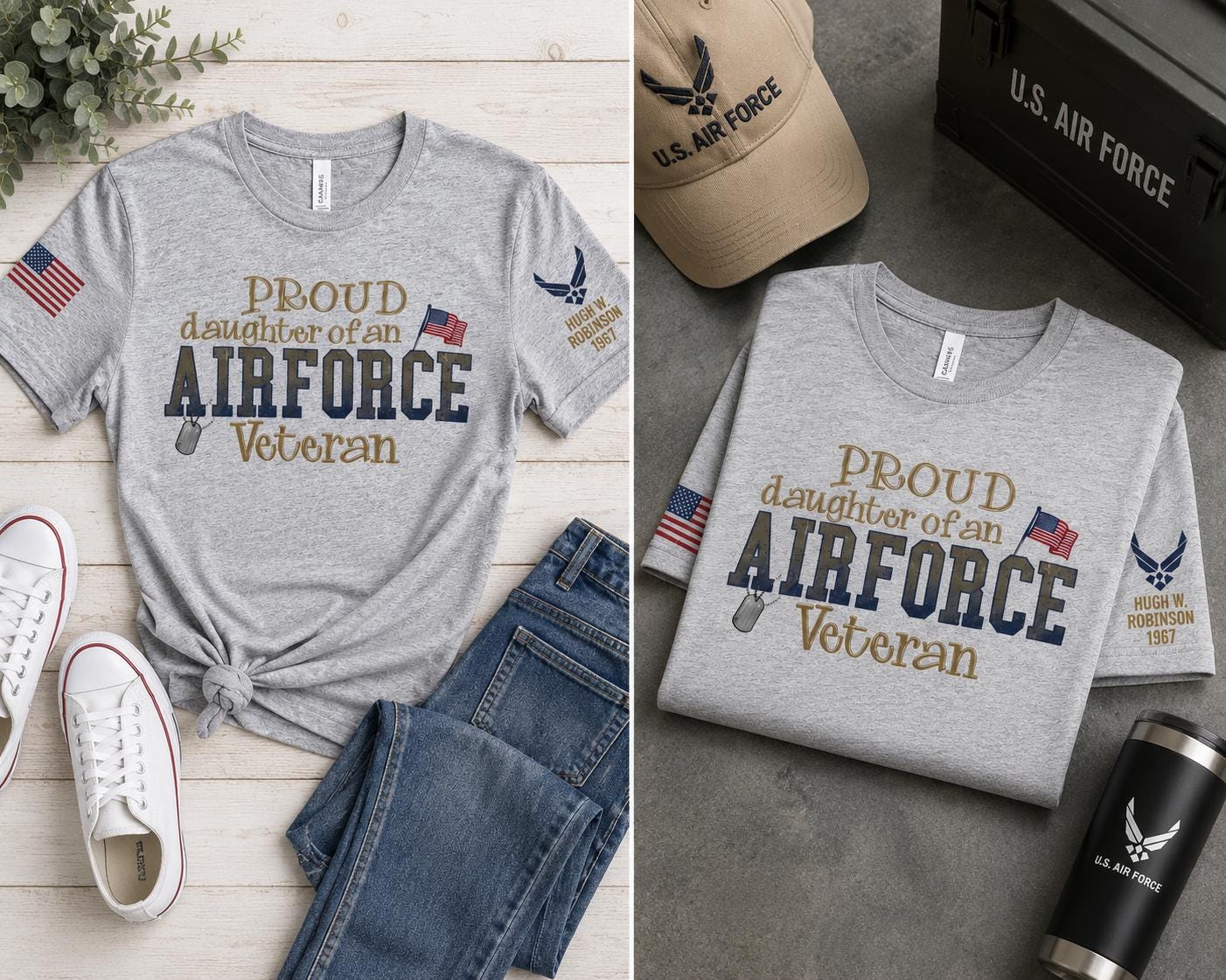 Personalized Military Veteran Crewneck Sweatshirt featuring a dual sleeve embroidered detailing