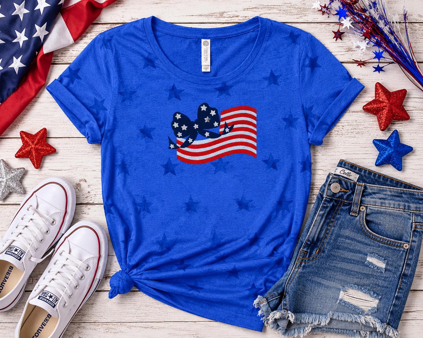 God Bless The USA Embroidery Ladies Tee