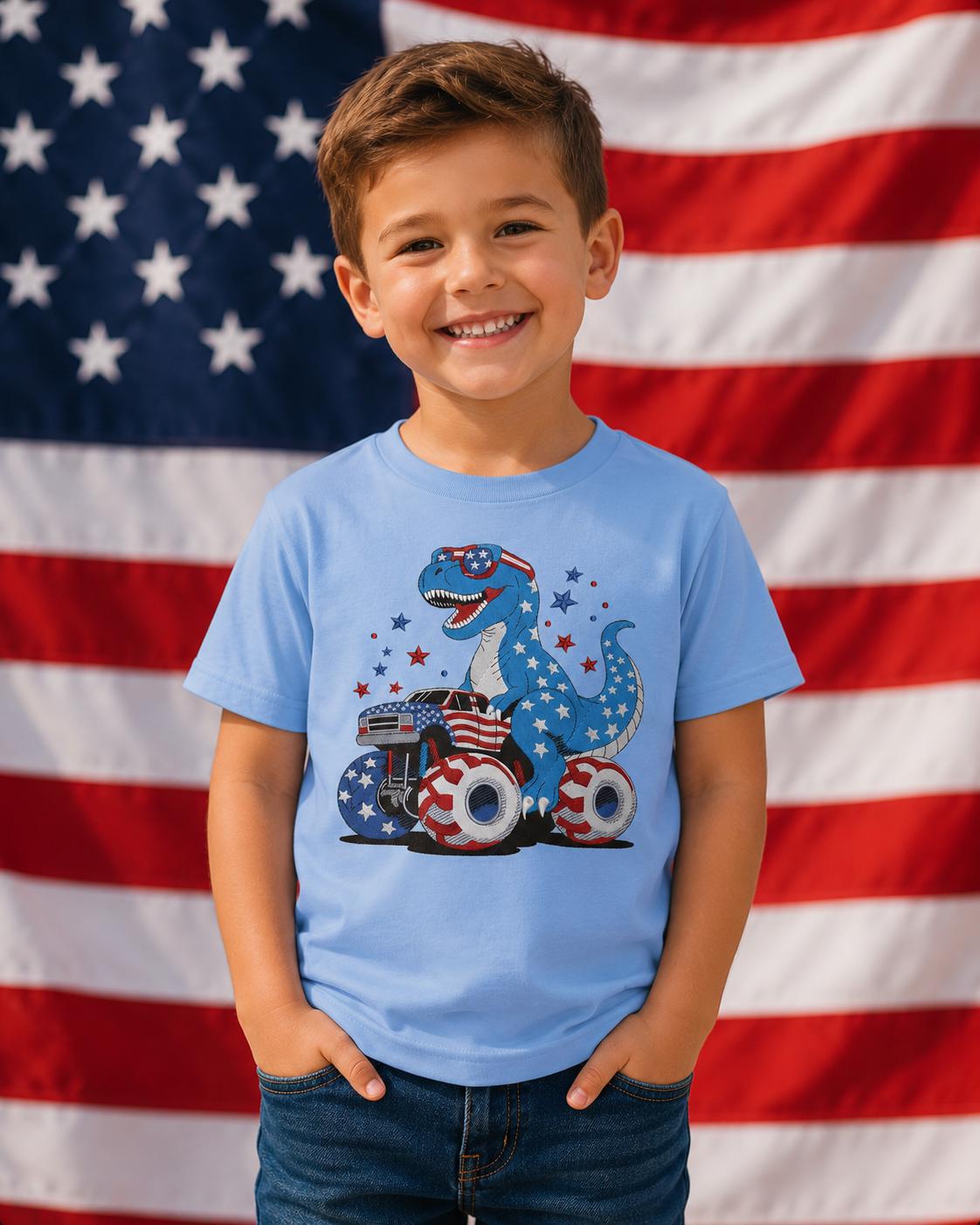 Patriotic Dino Monster Truck Youth T-Shirt