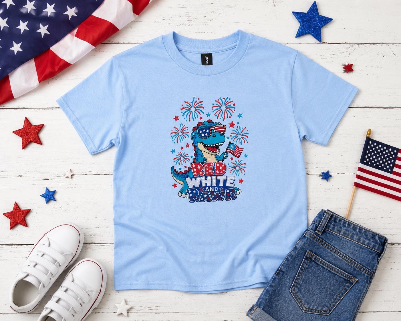 Red, White & Rawr Youth Patriotic T-Shirt