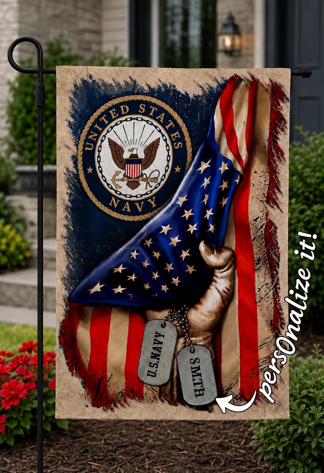 Personalized U.S Navy American Flag Garden Decor - Double-Sided Polyester