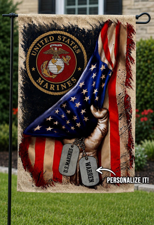 Personalized U.S Marines American Flag Garden Decor - Double-Sided Polyester