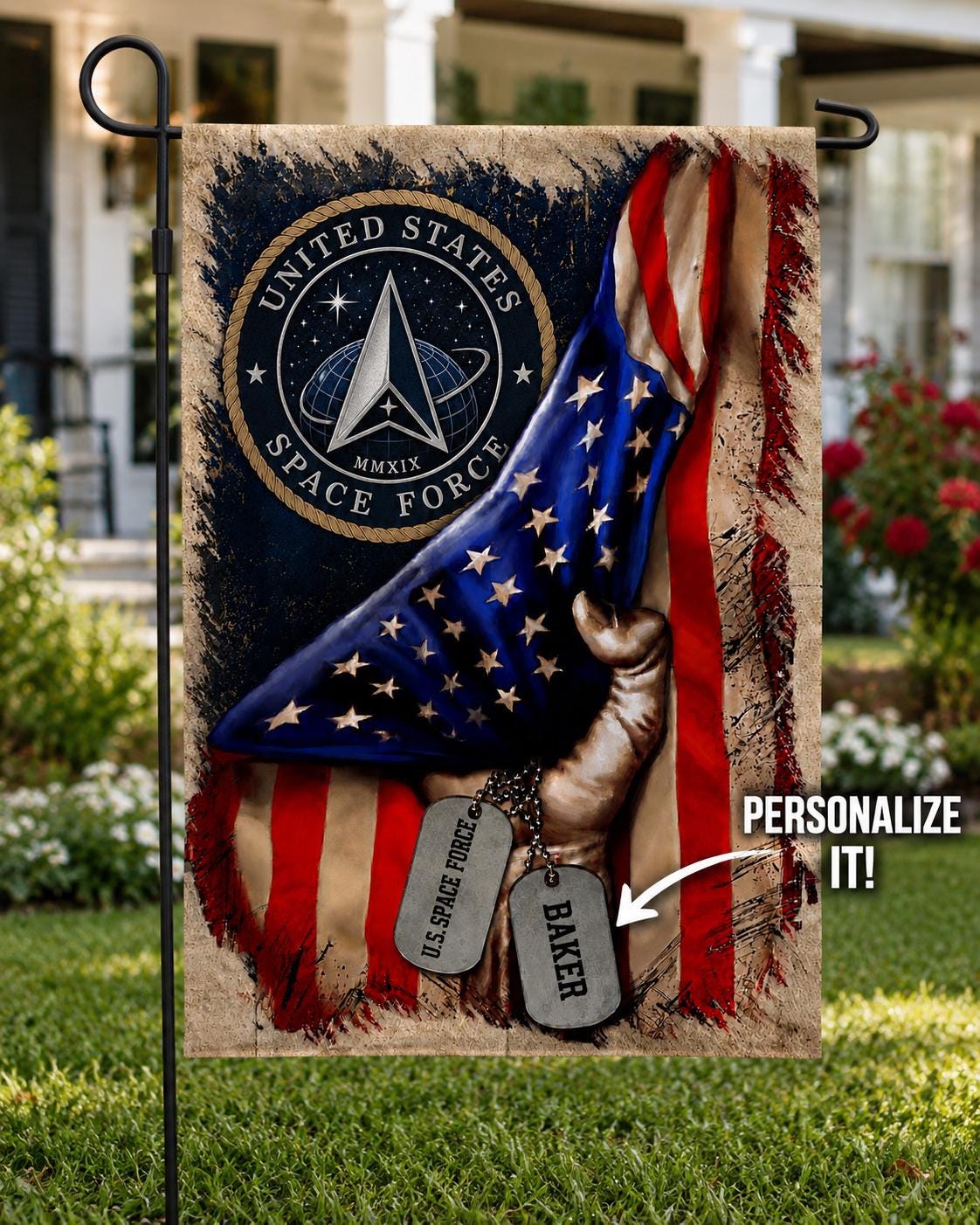 Personalized U.S Space Force American Flag Garden Decor - Double-Sided Polyester