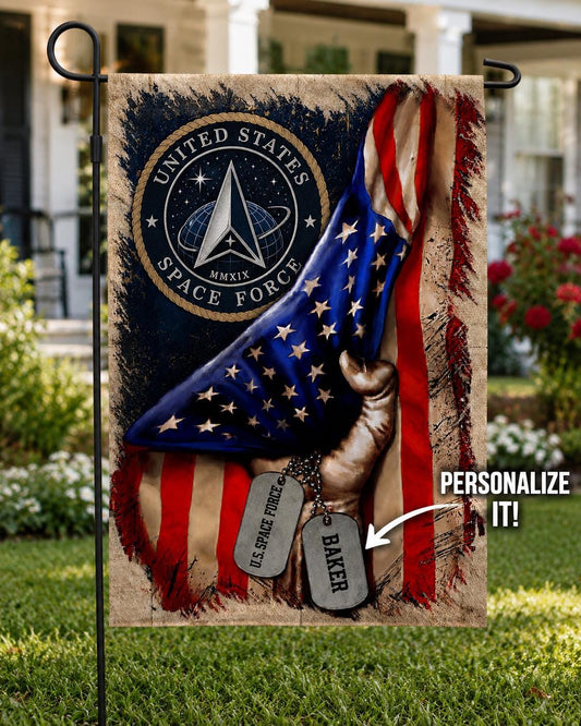 Personalized U.S Space Force American Flag Garden Decor - Double-Sided Polyester