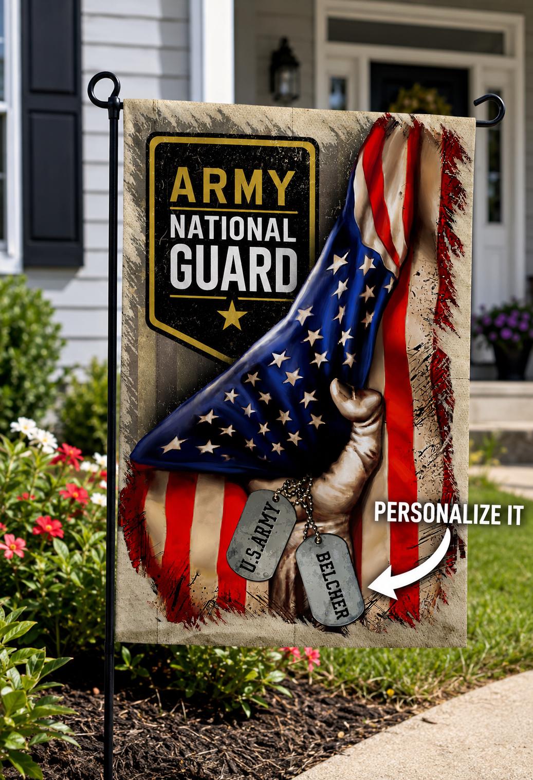 Personalized U.S Army National Guard American Flag Garden Decor - Double-Sided Polyester