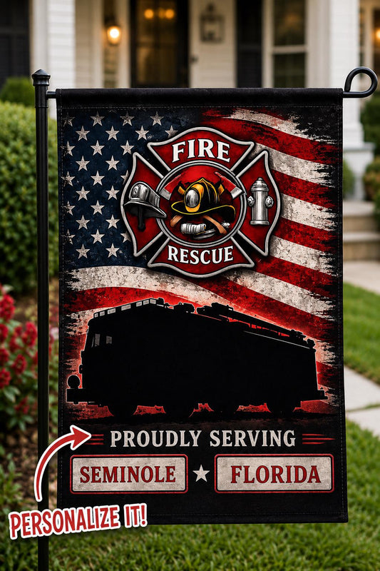 Personalized Fire Rescue Department Flag Garden Decor - Double-Sided Polyester