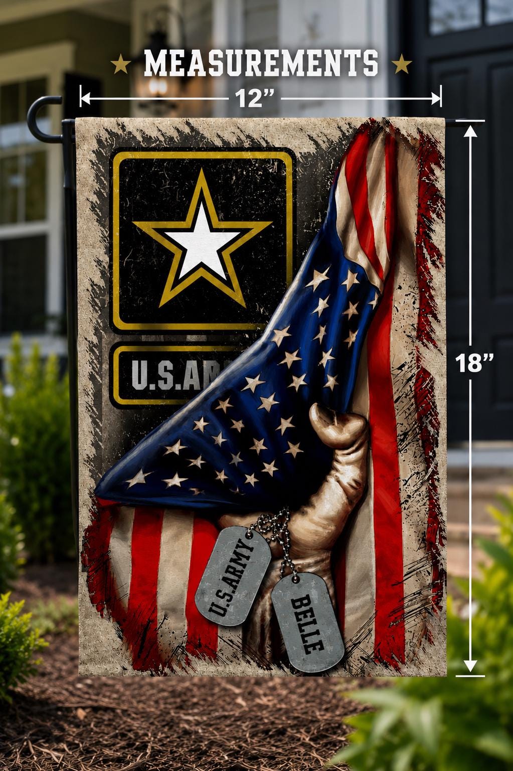 Personalized Army American Flag Garden Decor - Double-Sided Polyester