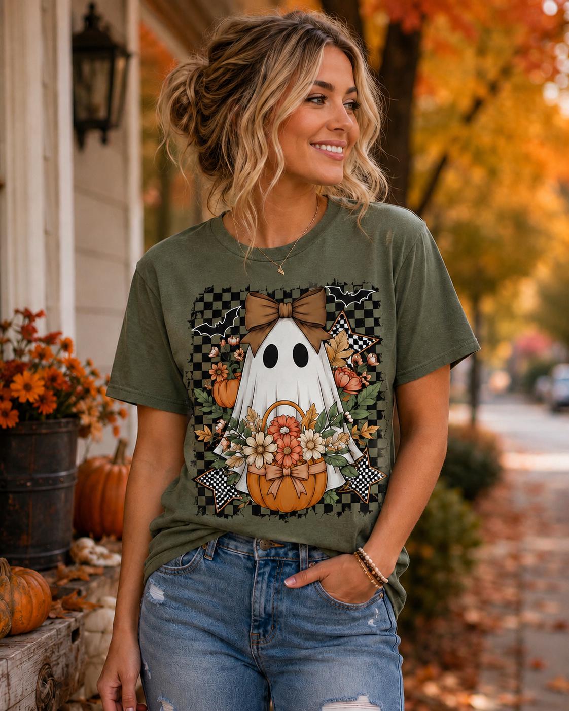 Fall Boho Ghost Design Ladies T-Shirt