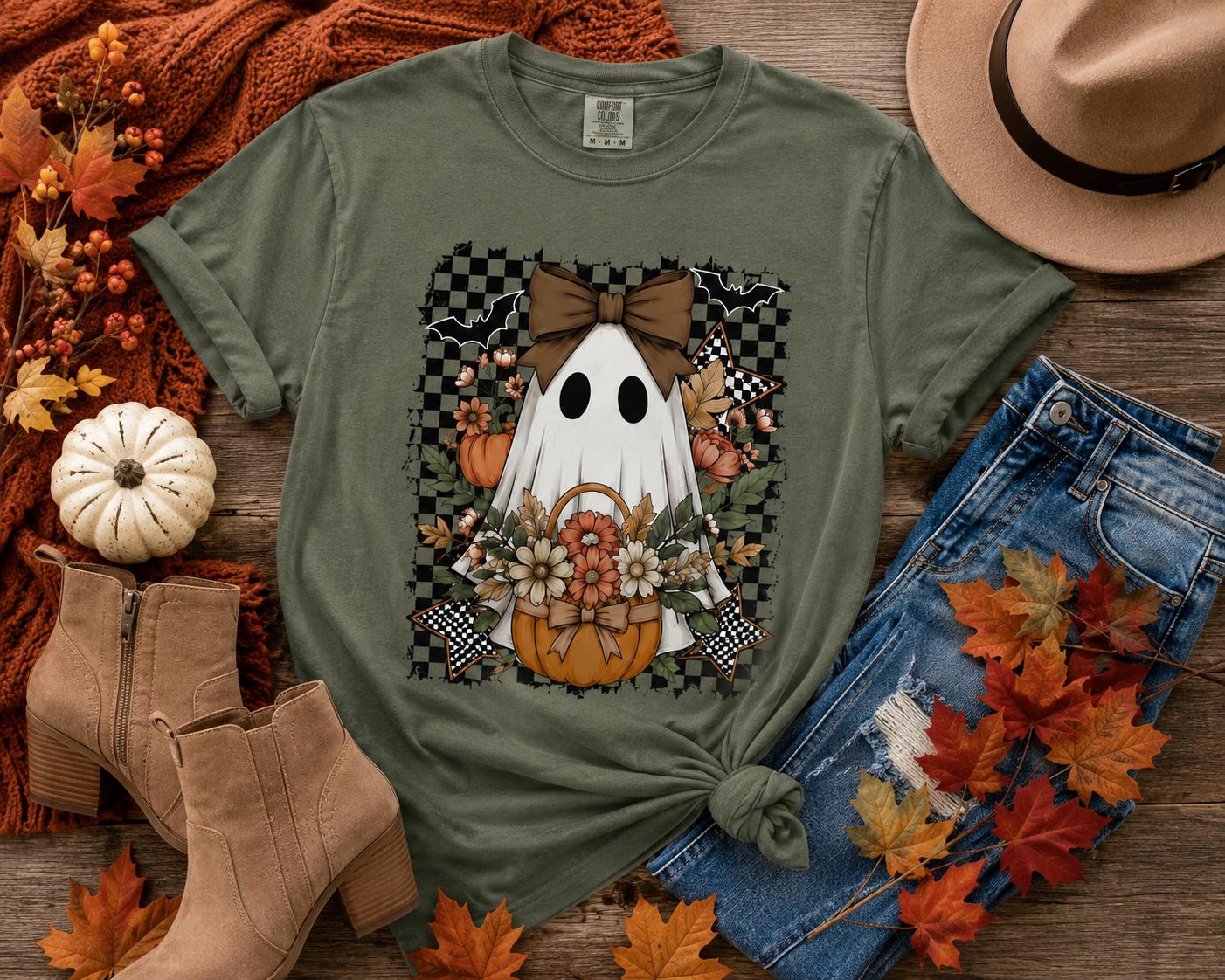 Fall Boho Ghost Design Ladies T-Shirt