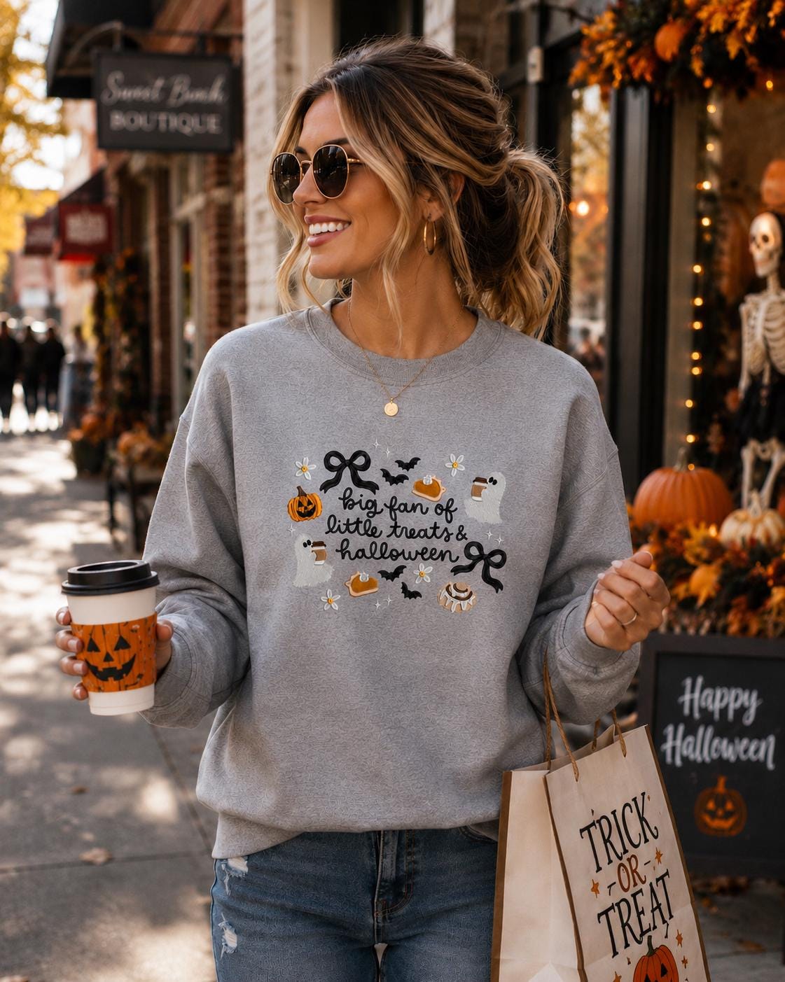 Big Fan of Little Treats & Halloween Embroidered-Inspired Graphic Tee and Sweatshirt/Adult And Youth Sizes