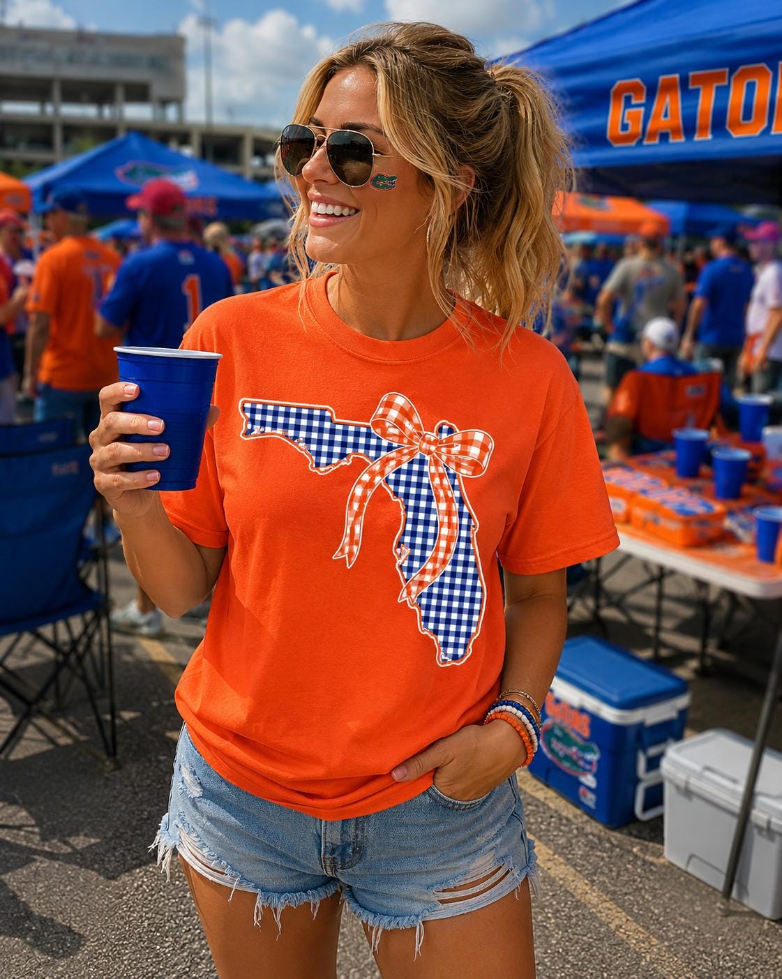 Florida Gingham Bow Appliqué Tee – Game Day Collection