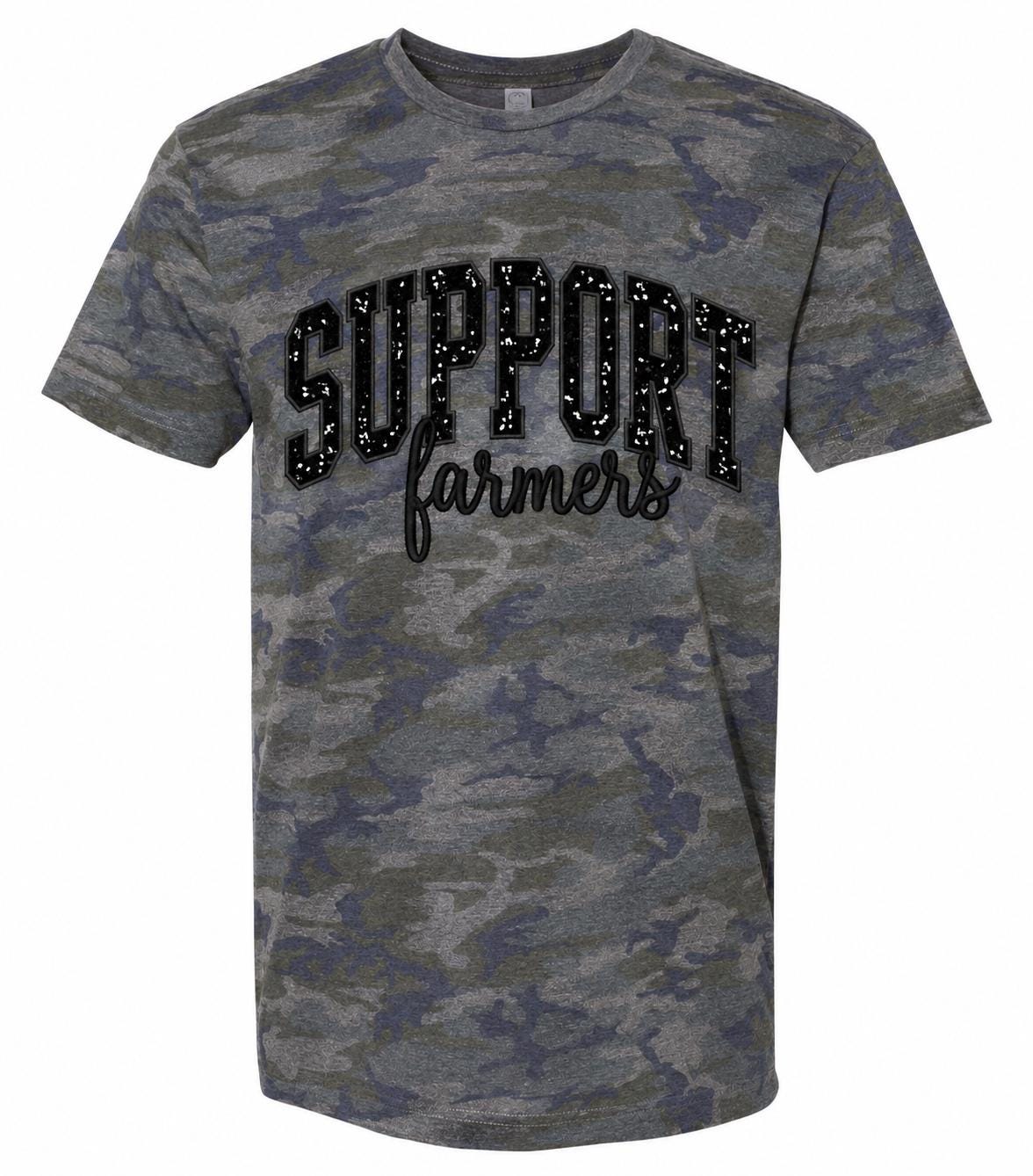 Support Farmers Camo Tee – Black Sequin Appliqué
