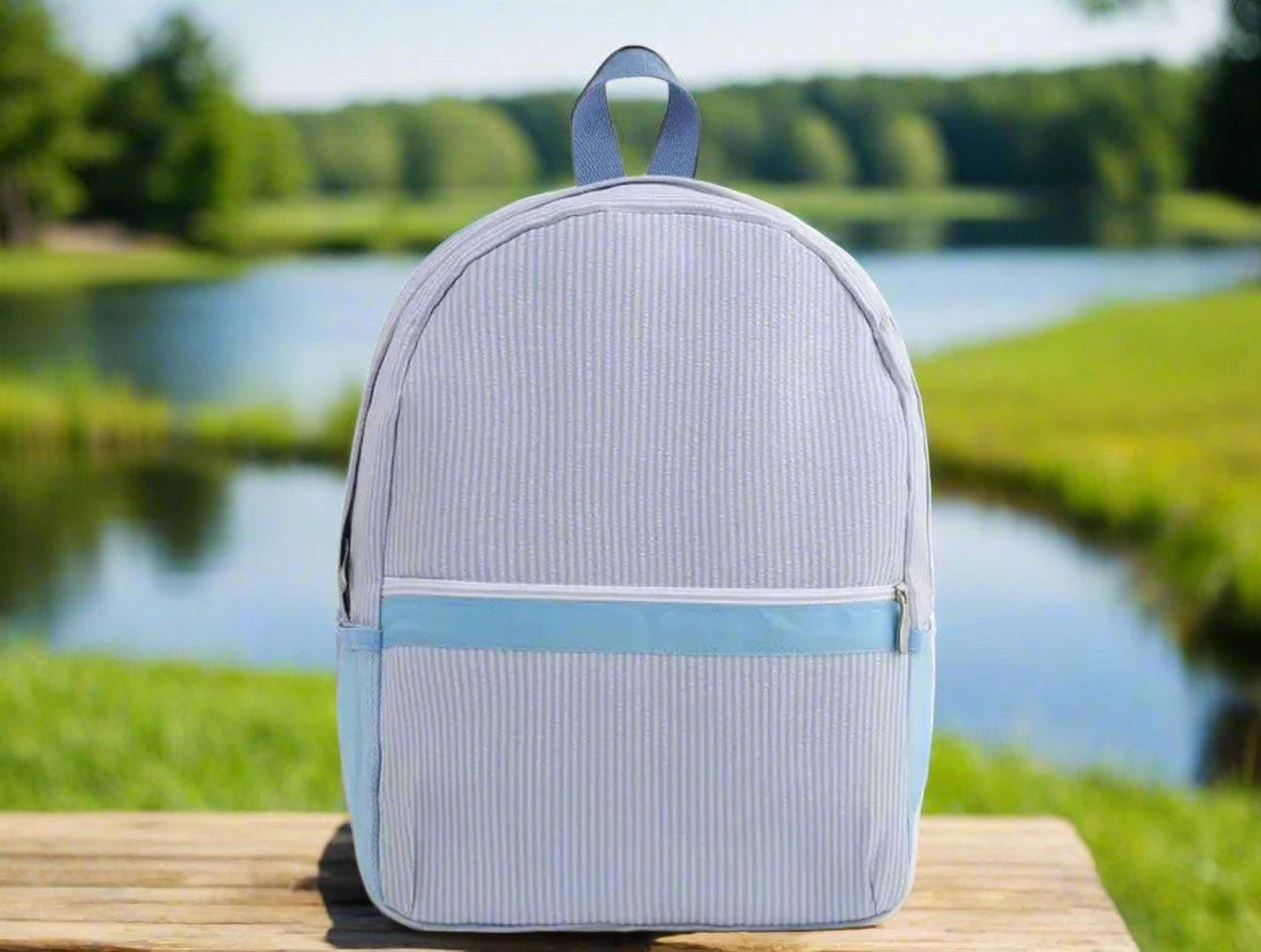 Aqua Seersucker Backpack/Personalize It