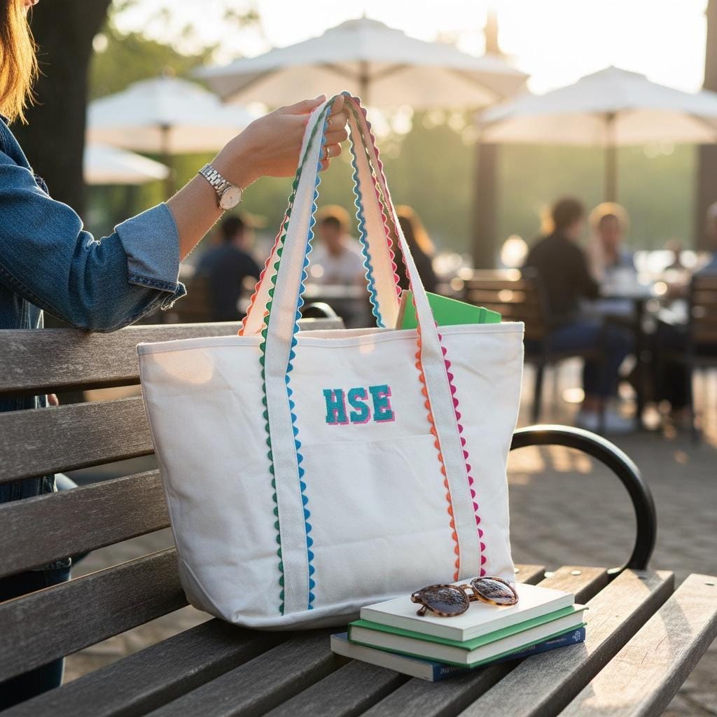 Ric Rac Scallop Design Canvas Tote Bag and Cosmetic Case