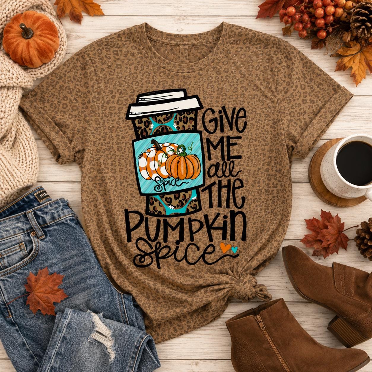 Pumpkin Spice Leopard Ladies Shirt