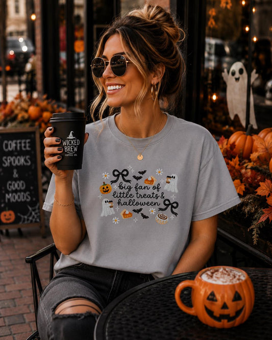 Big Fan of Little Treats & Halloween Embroidered-Inspired Graphic Tee and Sweatshirt/Adult And Youth Sizes