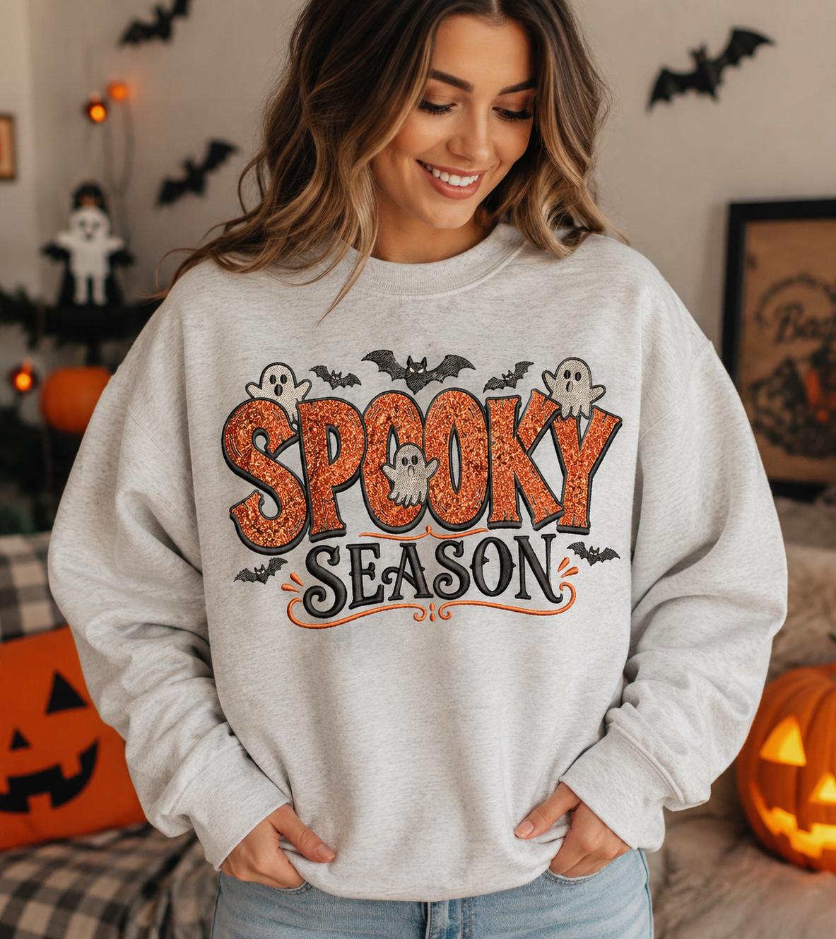 Spooky Season Applique Halloween Embroidered-Inspired Graphic Tee and Sweatshirt/Adult And Youth Sizes