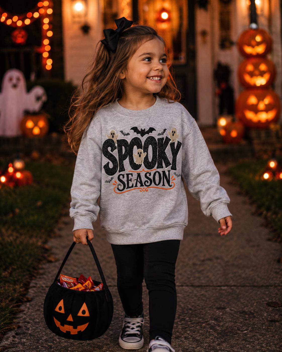 Spooky Season Applique Halloween Embroidered-Inspired Graphic Tee and Sweatshirt/Adult And Youth Sizes