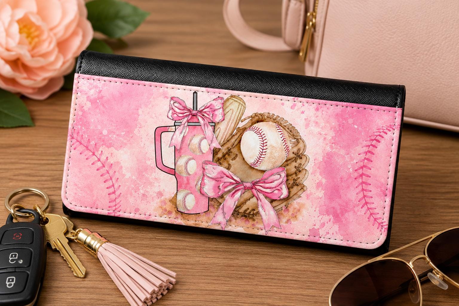 Baseball Bow Trifold Wallet