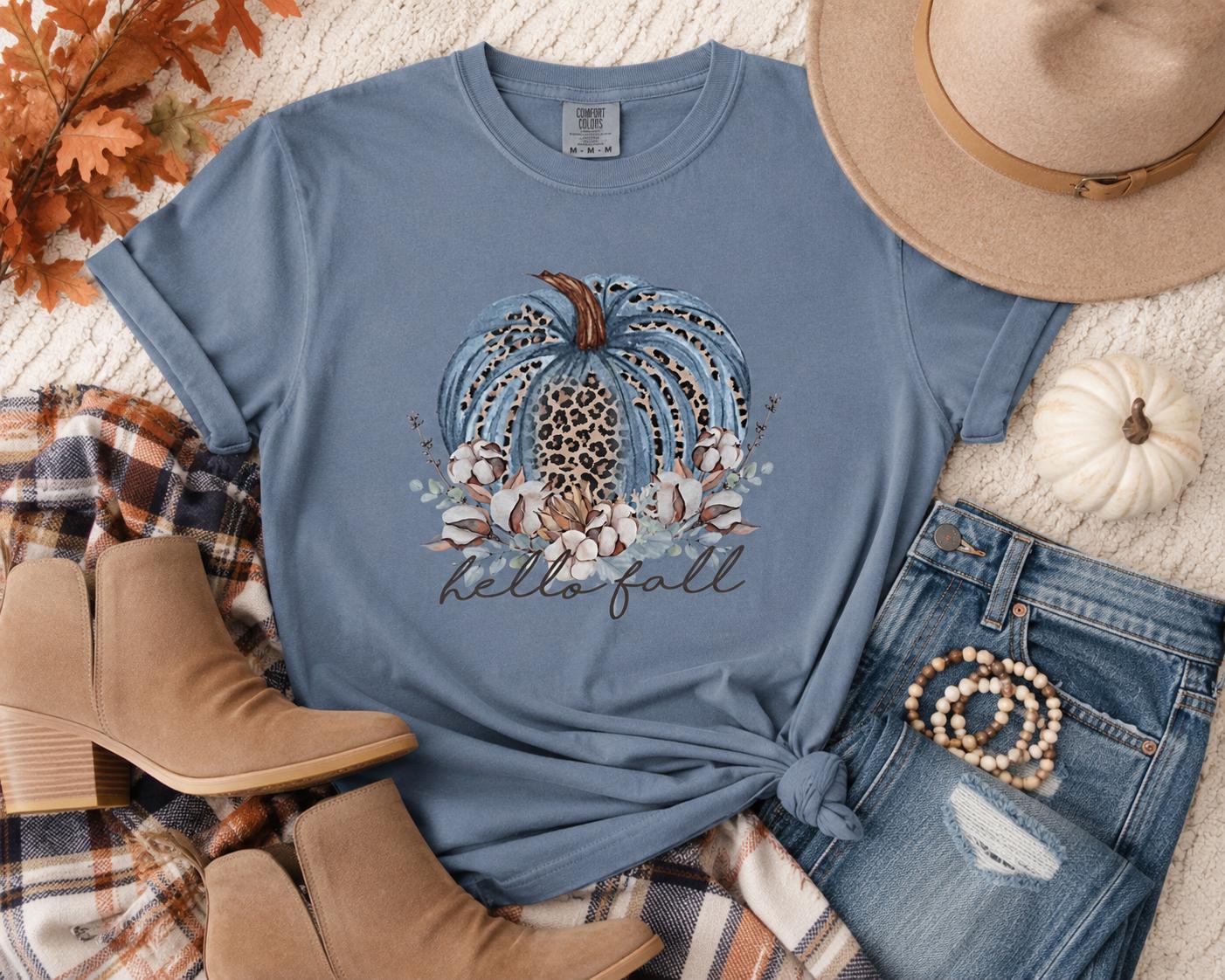 Hello Fall Blue Pumpkin Tee