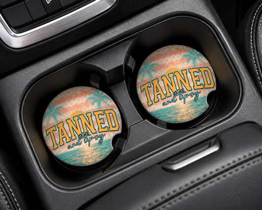 Tanned And Tipsy Car Coasters/Ceramic or Neoprene Fabric