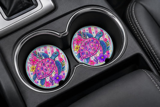 Turtle Car Coasters/Ceramic or Neoprene Fabric