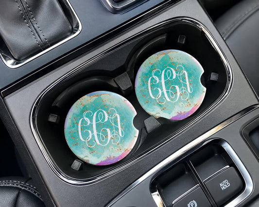 Personalized! Pastel Agate Faux Gold Glitter Car Coasters