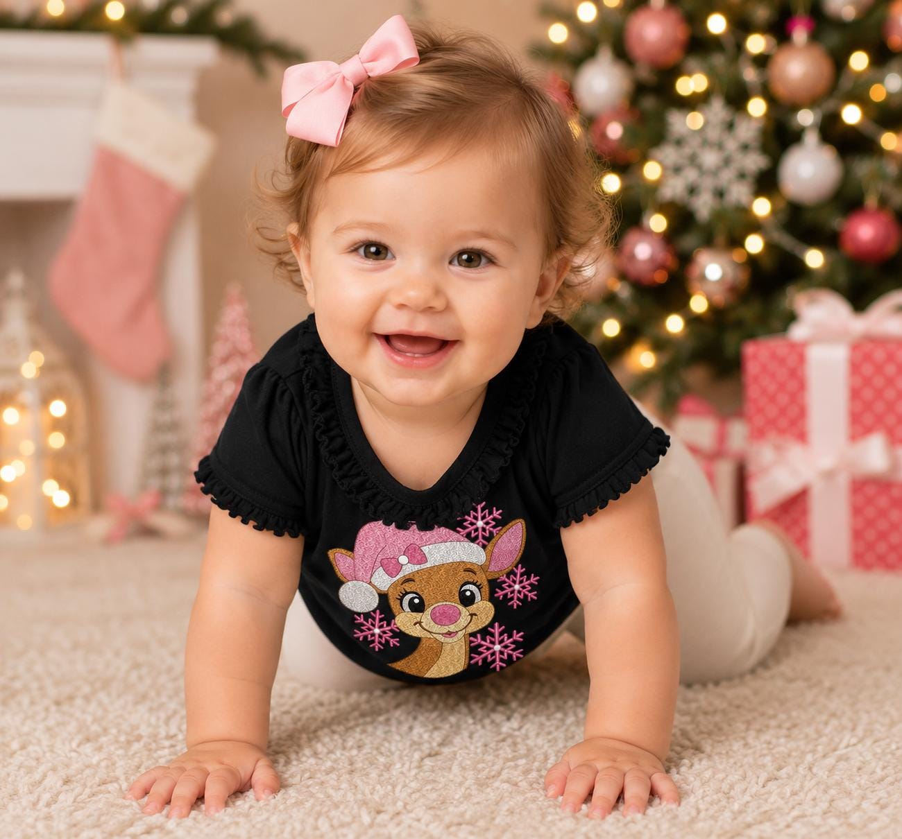 Pink Christmas Reindeer Toddler Tee