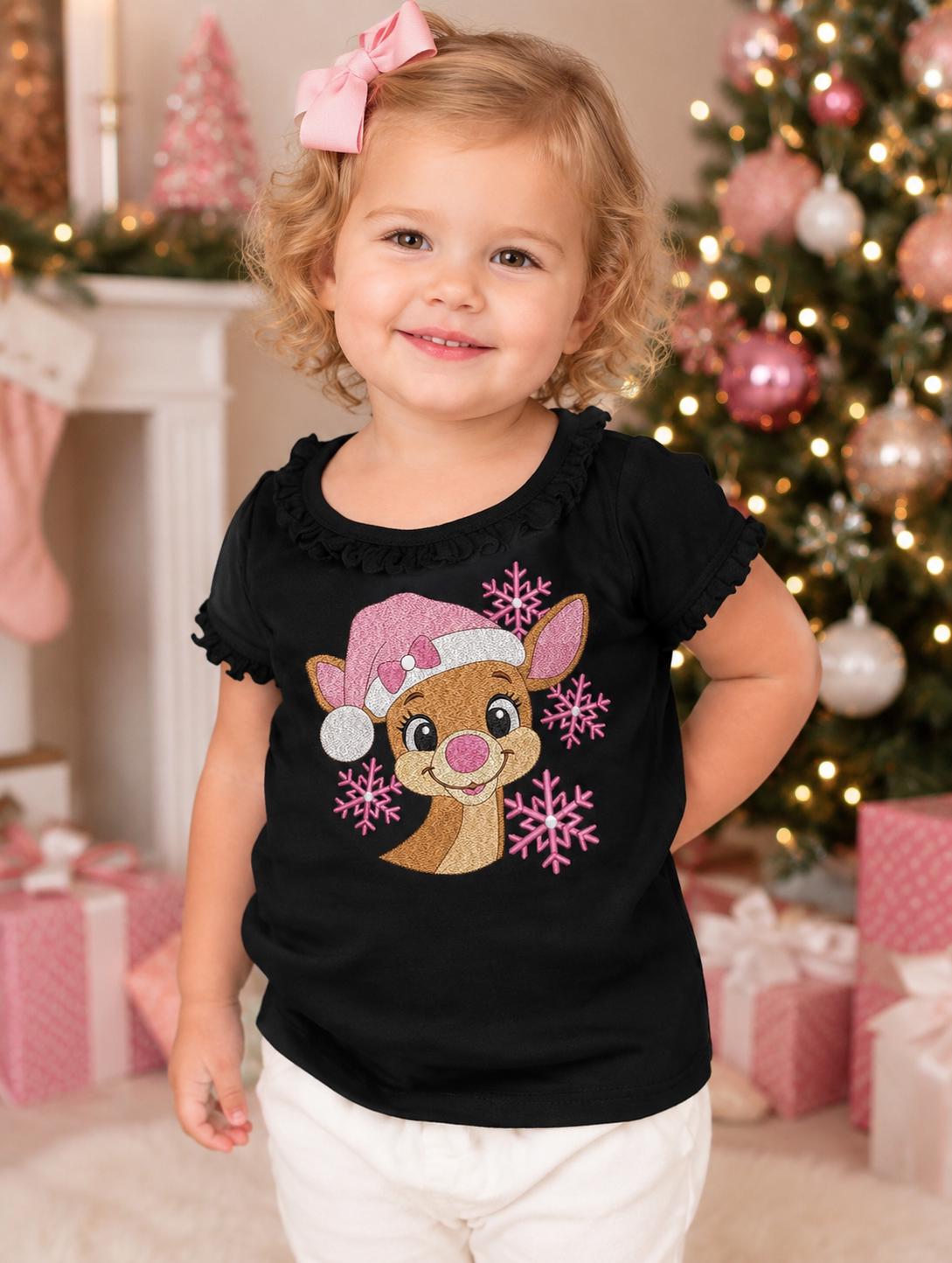 Pink Christmas Reindeer Toddler Tee