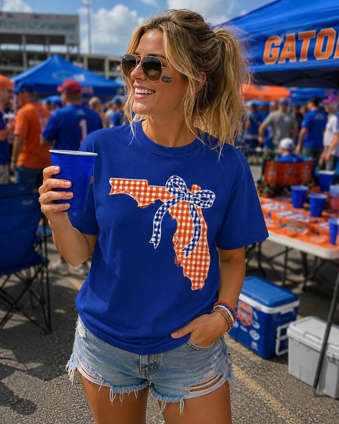 Florida Gingham Bow Appliqué Tee – Game Day Collection