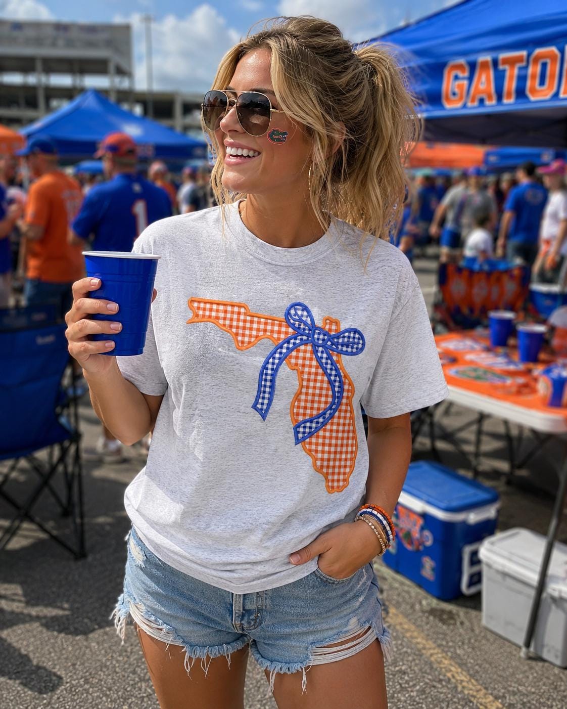 Florida Gingham Bow Appliqué Tee – Game Day Collection