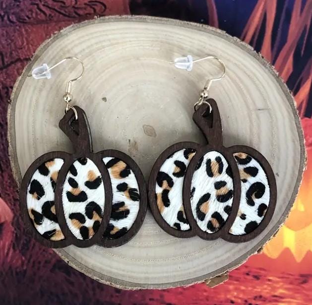 Wood Pumpkin Dangle Earrings