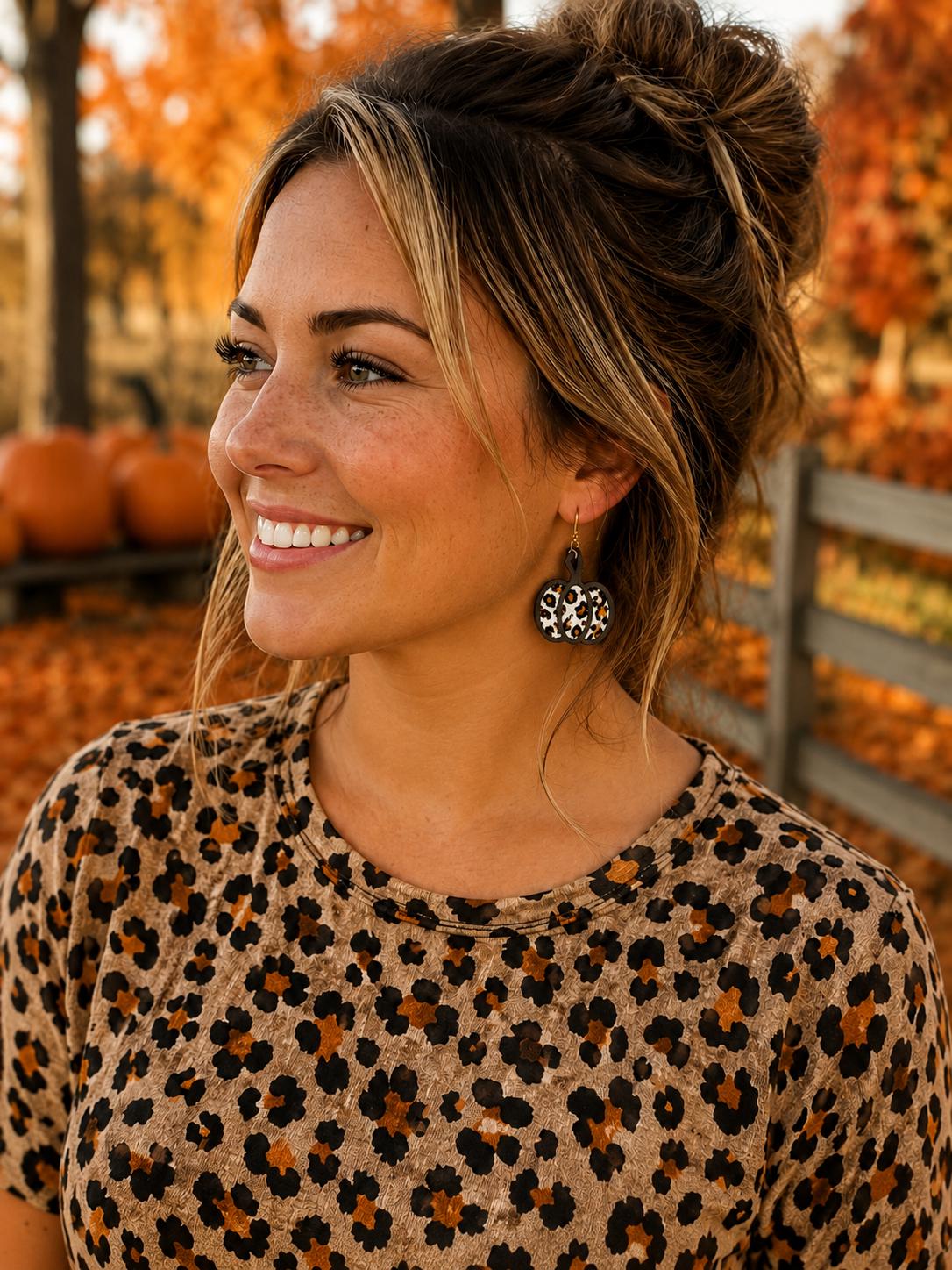 Wood Pumpkin Dangle Earrings