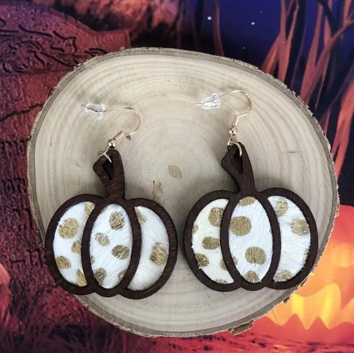 Wood Pumpkin Dangle Earrings