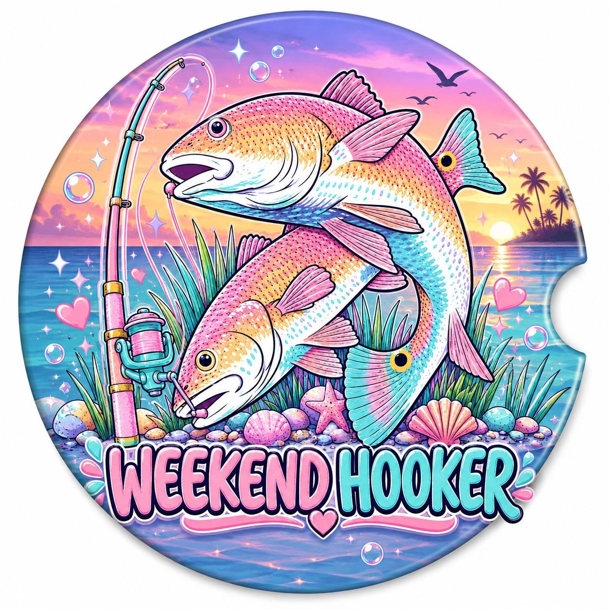 Weekend Hooker Red Drum Car Coasters/Ceramic or Neoprene Fabric