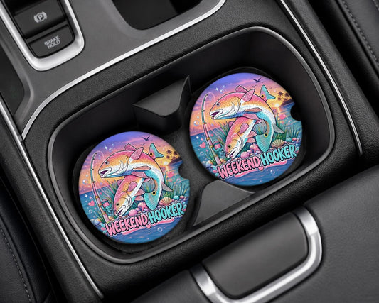 Weekend Hooker Red Drum Car Coasters/Ceramic or Neoprene Fabric