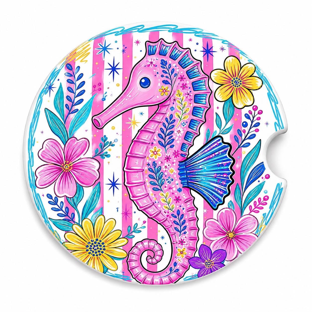 Seahorse Car Coasters/Ceramic or Neoprene Fabric