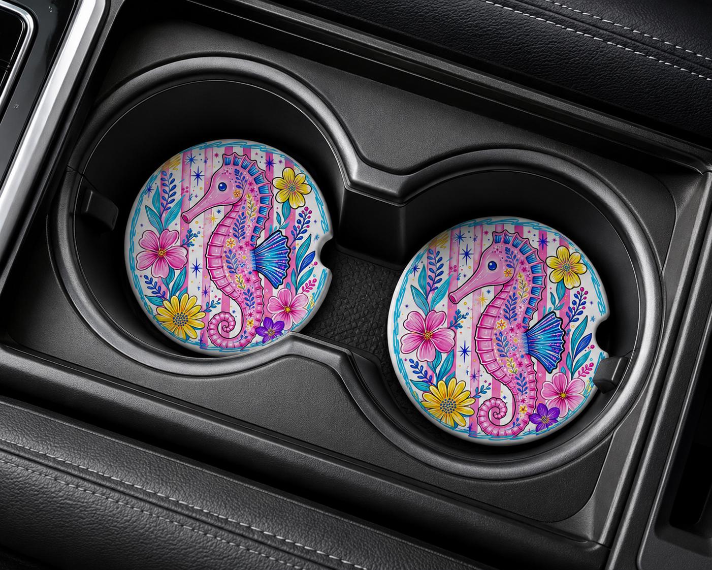 Seahorse Car Coasters/Ceramic or Neoprene Fabric